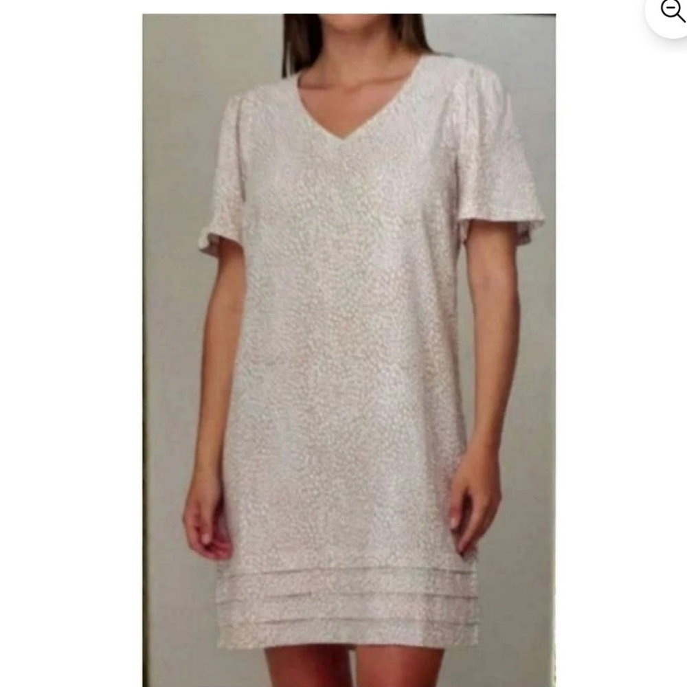 Nicole Miller Original Linen Blend V Neck Midi Summer Dress Large